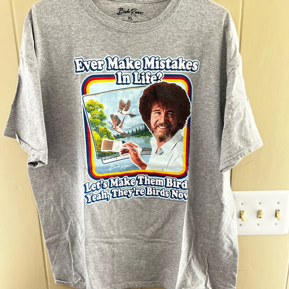 Gray Bob Ross Graphic T-Shirt